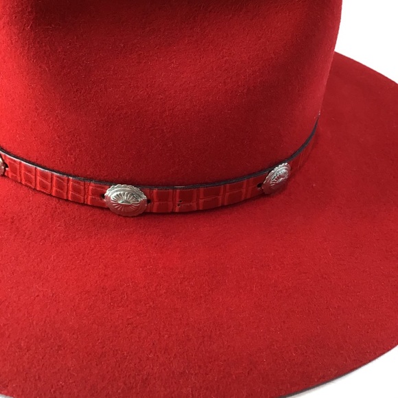 The Roundup Red Flat Brim Felt Fedora Hat - Picture 13 of 15
